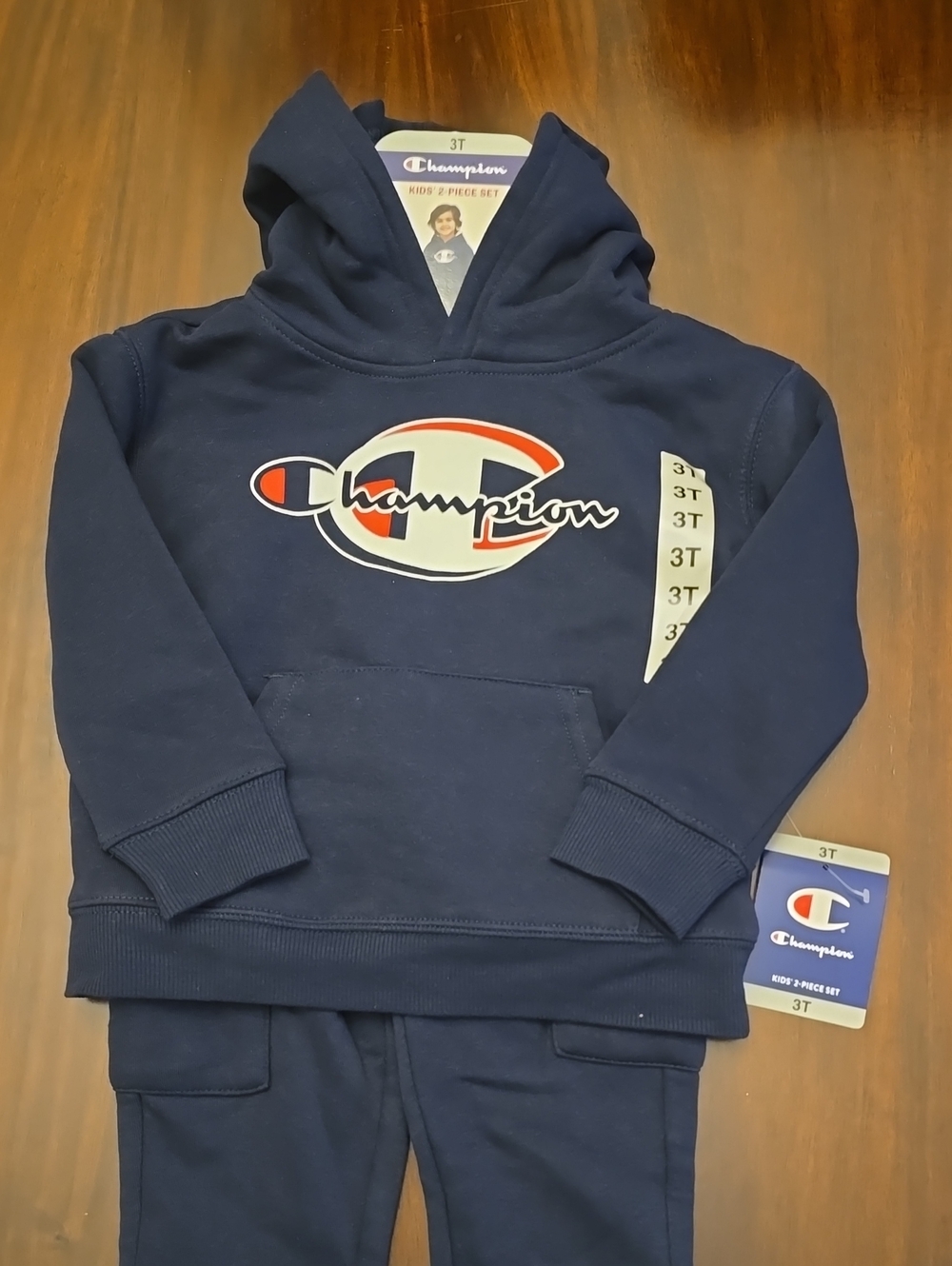 Champion Navy Hoodie with Red & White Logo - Kids 3T